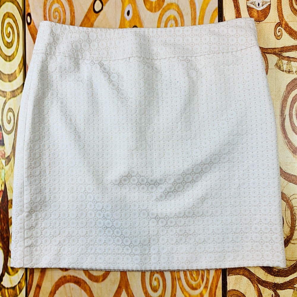 Ann Taylor Women Pencil Silhouette Skirt Cotton Blend, Color Tan / Ivory